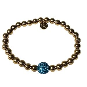Rustic Cuff Gold‎ Beaded Bracelet with Turquoise Crystal Accent Boho Chic w/ Bag